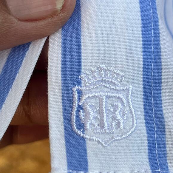 TALBOTS PERFECT SHIRT FRENCH STRIPE PEARL GOLD BUTTONS PROFESSIONAL SZ  18W - Picture 7 of 11